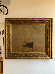 Ölbild Dampfschiff - Amerika - antik um 1892