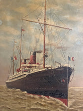 Laden Sie das Bild in den Galerie-Viewer, Ölbild Dampfschiff - Amerika - antik um 1892