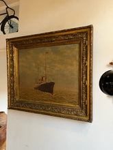 Laden Sie das Bild in den Galerie-Viewer, Ölbild Dampfschiff - Amerika - antik um 1892