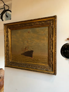 Ölbild Dampfschiff - Amerika - antik um 1892